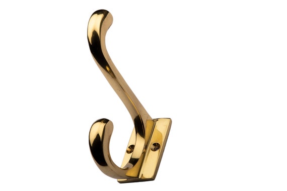 Retro Solid Brass Coat and Hat Hook With Rectangular Base Polished