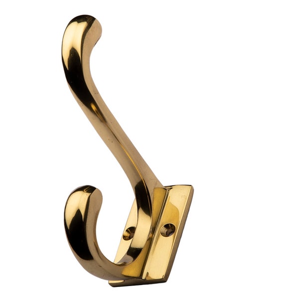Retro Solid Brass Coat and Hat Hook with Rectangular Base Polished Brass