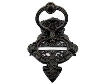 Antique Black Angel Cherubs Door Knocker - Grand (7'' Largeur X 10'' Hauteur )