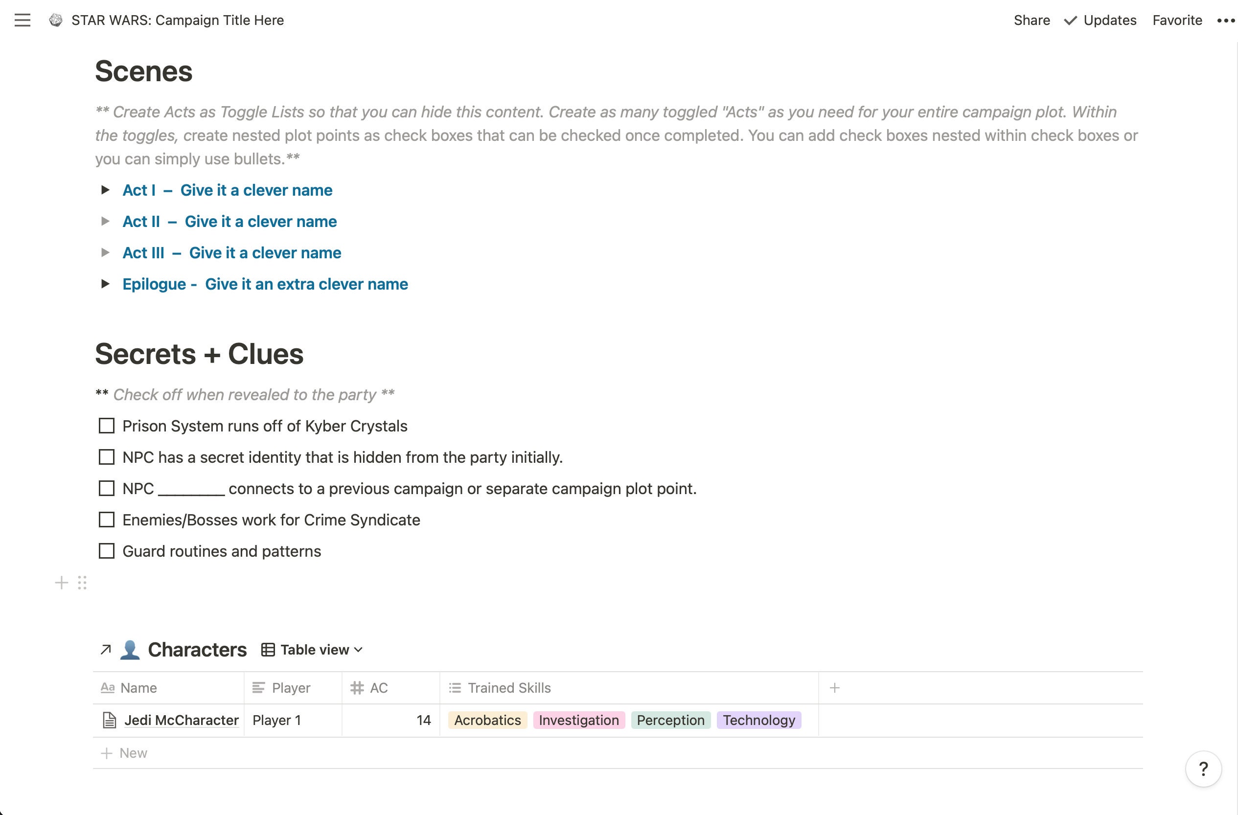 Notion Template for Star Wars 5e / Dungeons &amp; Dragons 5e Gamemaster ...