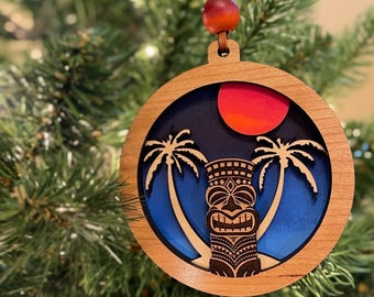 Tiki organic cherry wood Christmas ornament