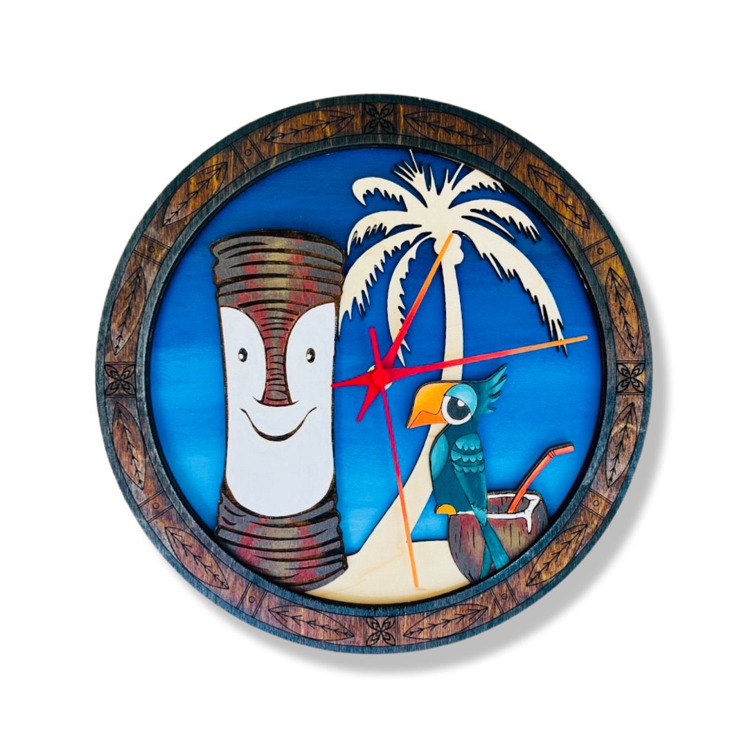 Heibi Clock Tiki Hawaiian Wall Clock - Etsy