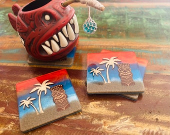 Epoxy Tiki Coasters (Set of 4)