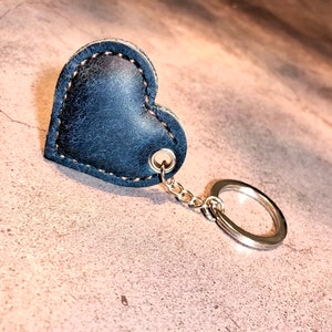 Italian full grain Leather puffy heart key chain
