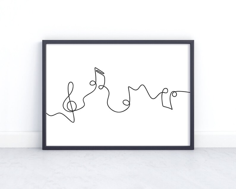 Continuous Line Art Black And White Music Notes Musical Etsy