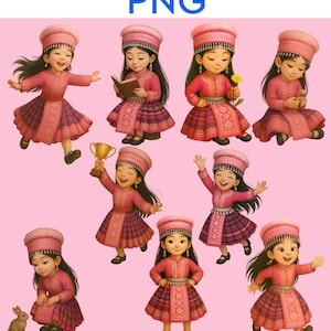 Clipart Hmong PNG | Ilustrações de Trajes Tradicionais Hmong | Fundo Transparente | Download Digital para Artesanato, Adesivos, Sublimação