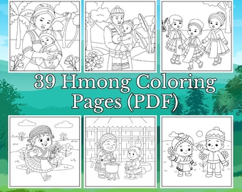 39 Hmong Malvorlagen - Traditionelle Kulturelle Outfits | Sofortiger Download PDF | Lustige Kunstaktivität