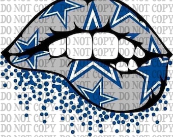 TRANSFER ONLY Football Cowboys Blue Star Biting Lip - Ready to Press Sublimation Transfer