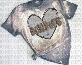 TRANSFER ONLY Football Cowboys Blue Silver Glitter Heart Leopard - Ready to Press Sublimation Transfer