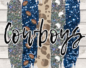 TRANSFER ONLY Football Cowboys Blue Silver Brushstroke Glitter Leopard - Ready to Press Sublimation Transfer