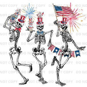 TRANSFER ONLY Patriotic Skellies - 4th of July Skeletons - Ready to Press Sublimation Transfer