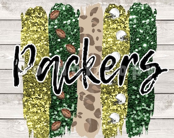 TRANSFER ONLY Football Packers Brushstroke Glitter Leopard - Ready to Press Sublimation Transfer