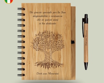 Personalised Doctor Thank You Gift | Bamboo Notebook Laser Engraved | Tree of Life | Retiring Surgeon, Pediatrician & Physician Journal