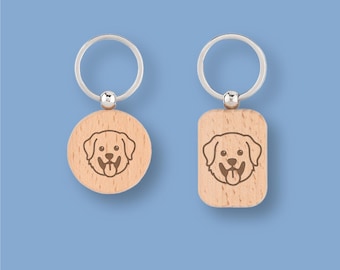 Llavero golden retriever personalizado con nombre del perro, regalo grabado en madera para amantes de los perros