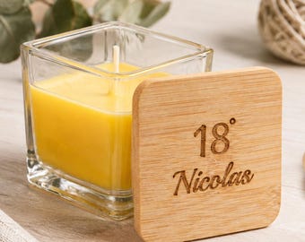 Vela aromática personalizada de vidrio y bambú | Grabado nombre fecha o frase | Idea regalo cumpleaños día de la madre | Detalle boda