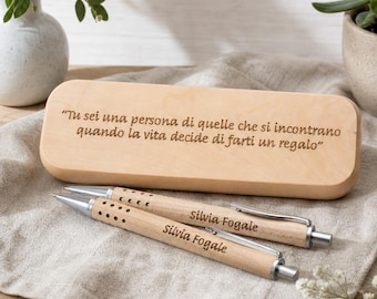 Set bolígrafo y portaminas de madera personalizado con caja | Grabado láser incluido | Regalo elegante | Graduación o jubilación
