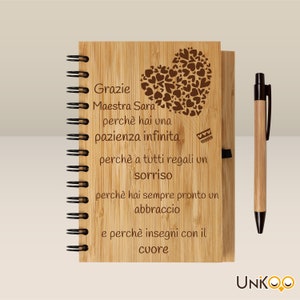 ¡Gracias profesor!  Cuaderno de bambú personalizado para agradecimiento de fin de curso escolar