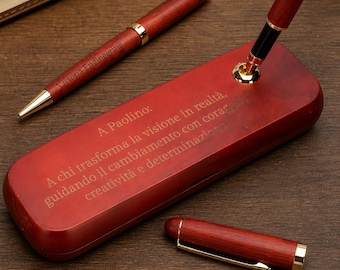 Set de bolígrafos de madera personalizados con estuche | Bolígrafo y pluma estilográfica grabados | Regalo graduación | Regalo para médicos