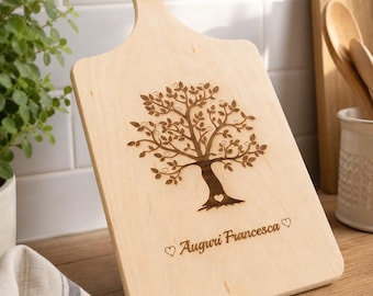 Tabla de cortar de madera con mango personalizada | Grabado láser nombre o receta | Regalo cocina | Día de la madre