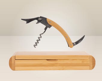 Bamboo Bottle Opener | Customizable Wine Gift Set | Sommelier Set | Gift for Wine Lover | Waiter's Corkscrew | Gift Idea
