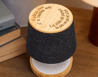 Lámpara Bluetooth bambú personalizada | Grabado láser | Luz nocturna LED con altavoz | Regalo casa nueva boda o inauguración