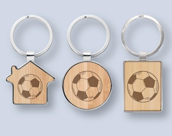 Llavero fútbol personalizado con nombre y número, grabado en madera - regalo aficionado al fútbol, niño, entrenador, fin de temporada