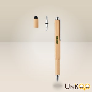 Penna multifunzionale in bamboo, cacciavite, touchscreen, livella, righello, per un regalo personalizzato unico e divertente