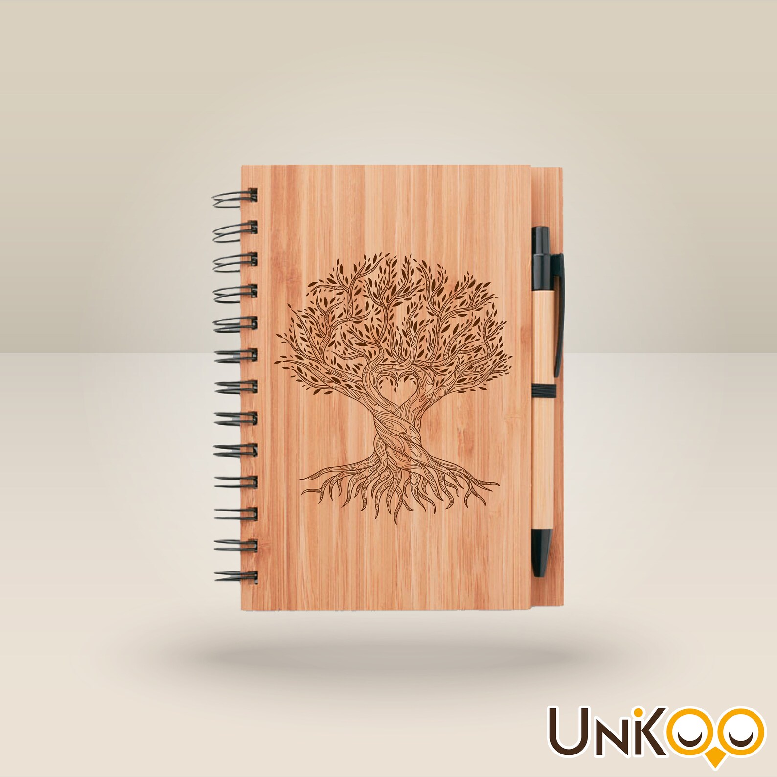 Tree of Life A5 notebook with natural Bamboo cover and pen Etsy