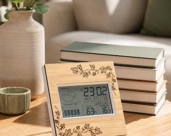 Estación meteorológica de mesa de bambú personalizada | Reloj temperatura humedad | Grabado láser | Idea regalo oficina