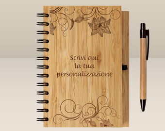 Stylized Flowers: Customizable Bamboo Notebook - Gift Idea