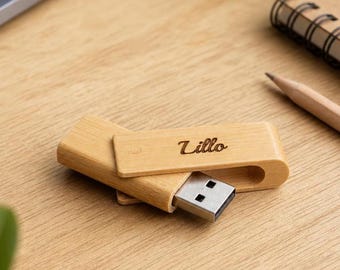Memoria USB 16GB de bambú personalizada | Grabado láser nombre o fecha | Idea regalo ecológico | Graduación trabajo o ascenso