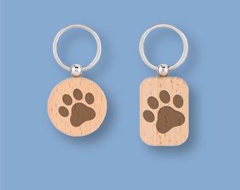 Llavero personalizado con huella de pata, regalo para amantes de los animales, grabado en madera