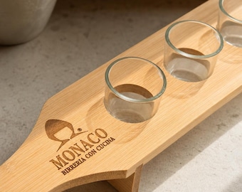 Set de 6 vasos de chupito con bandeja de bambú personalizada | Grabado láser en madera | Idea regalo fiesta y cumpleaños | Chupitos