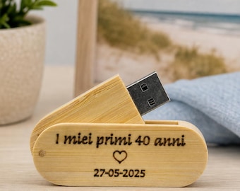 Memoria USB 16GB de bambú personalizada | Grabado láser nombre o fecha | Regalo ecológico y tech | Guarda tus fotos y recuerdos