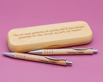 Elegant wooden desk set: pen and mechanical pencil with customizable box | Wooden pen set | Gift for a special friend | Dedication