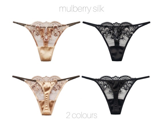 Mulberry Silk Embroidered Tulle Thong 2 Colours Lace | Etsy