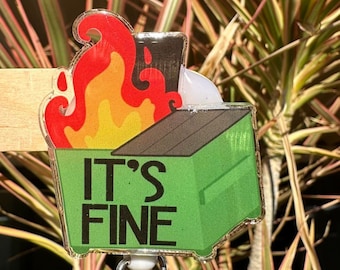 Dumpster Fire Badge Reel | Funny Nurse Badge Reel | Handmade Resin Badge Holder | Cute Work ID Holder | Healthcare Worker Gift | Bin fire