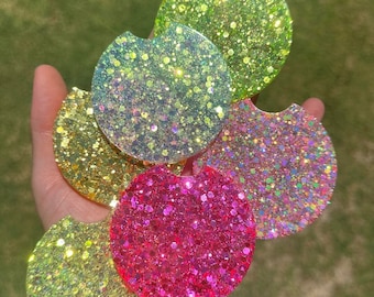 Various glitter car coasters