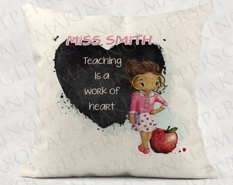 Personalised Best Teacher Cushion, School/Great Teacher linen style pillow cover keepsake hero/hardwork/nicest Retirement gift