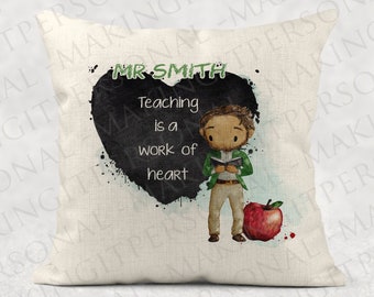 Personalised Best Teacher Cushion, School/Great Teacher linen style pillow cover keepsake hero/hardwork/nicest Retirement gift