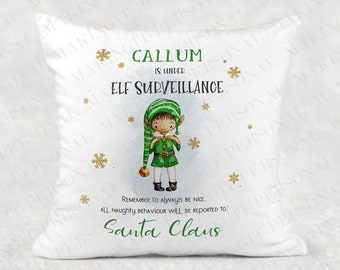 Christmas elf Personalised surveillance cuddle Cushion - kids father christmas ELF