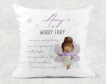 Personalised Fairy worry Cushion -Lilac