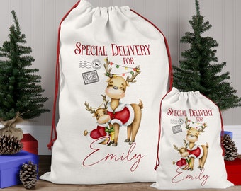 Personalised Santa Reindeer Sack Christmas  Boys Present Girls  Xmas Gift Bag Christmas Eve box, first Christmas gift