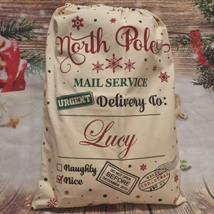 Personalised Christmas Santa Sack: Large Glitter Name Gift Bag North Pole