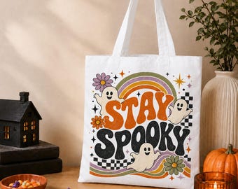 Stay Spooky Halloween Sweets Bag, Trick or Treat Tote, Kids Ghost Reusable Shopper