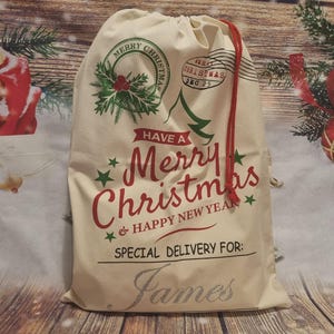 Personalised Christmas Santa Sack: Large Glitter Name Gift Bag Xmas & New Year