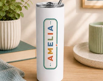 Personalised Name Tumbler, 600ml Colourful Custom Name Cup, Everyday Gift with Straw
