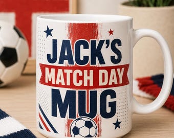 Personalised Football Mug, Match Day Mug, Custom Name England Football Fan Gift