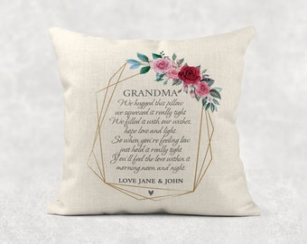 Personalised Grandma Hug Cushion, Gran/nan country linen style pillow cover keepsake grandad/mum/dad/nana/birthday mothers day gift