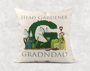 Personalised Head Gardener Linen Style Cushion - Gardening Gift